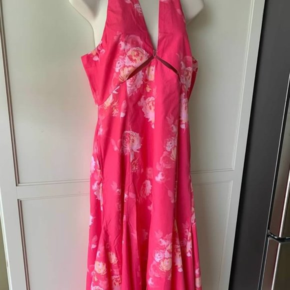 Garrie B Halter Midi Dress Pink- NWT SZ L - Picture 3 of 6